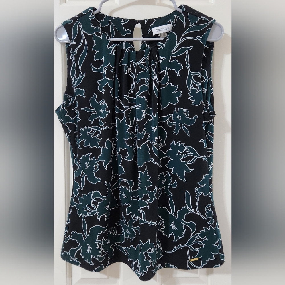 Sz L Calvin Klein Black & Green Sleeveless Top